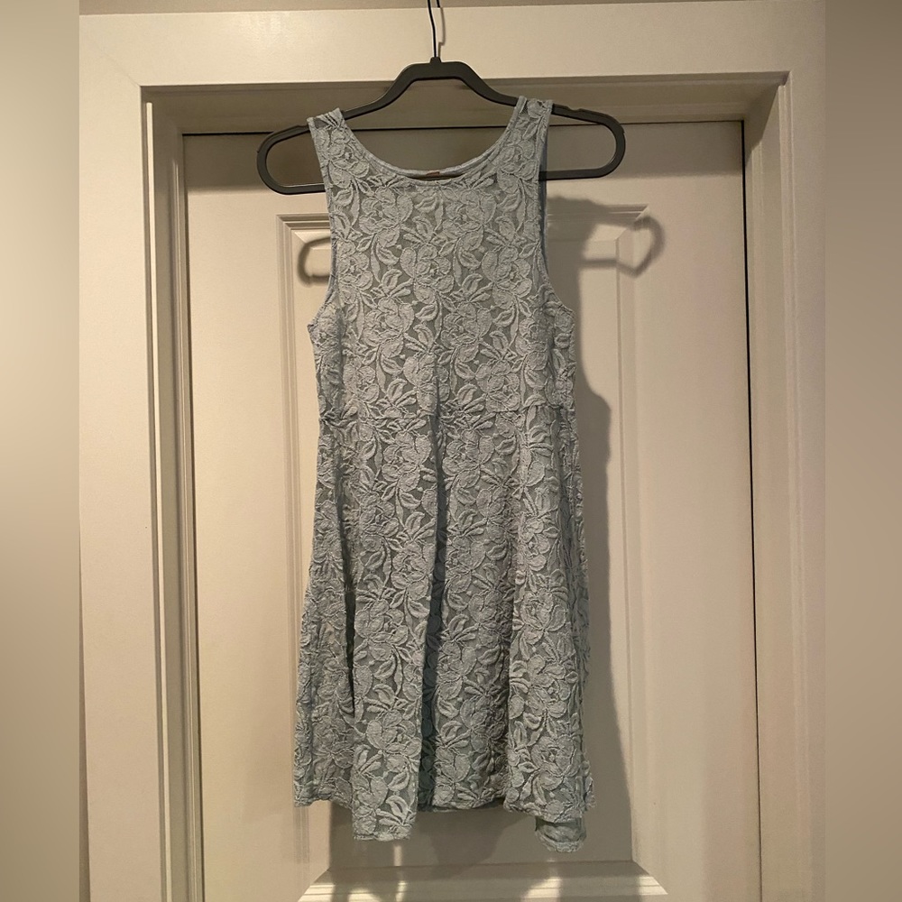 Free People Womens Dress XS Green Mint Floral Knee Length Lace Boho